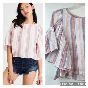 American Eagle Outfitters cozy beachy salsa gauze top flared bell sleeves EUC